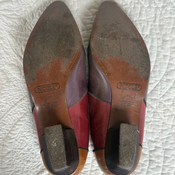 Nicole Multicolor Green Brown Burgundy Patchwork Pointed Flats - Picture 3 of 4